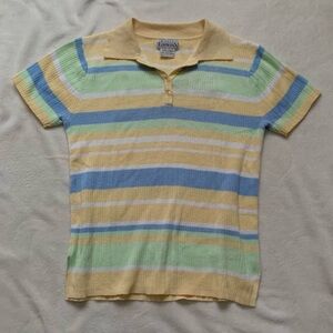 Vintage 100% Cotton Basic Editions Pastel Striped Collared Polo Shirt